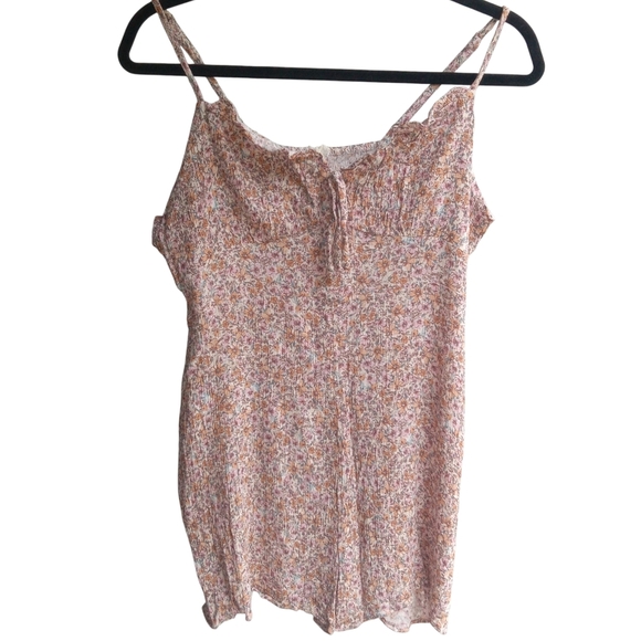 4/$15 Babydoll Floral Spaghetti Strap Romper Active USA Size Large Pink Orange - Picture 1 of 9
